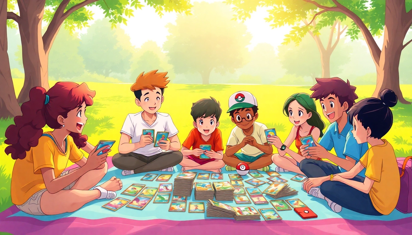 Young players enjoy Pokémon TCG India in a lively park, showcasing diverse collectors.
